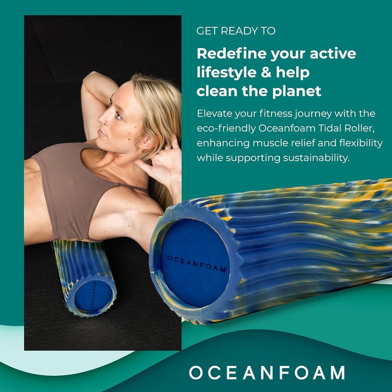 Oceanfoam Tidal Roller - Royal, Gold & Natural Marbled - Muscle Massage Foam Roller for Back Pain & Stretching - Firm & Ergonomic Wide Wave Textured - Yoga, Athletics, & Wellness - Full Size, 20" x 5" - Image 3